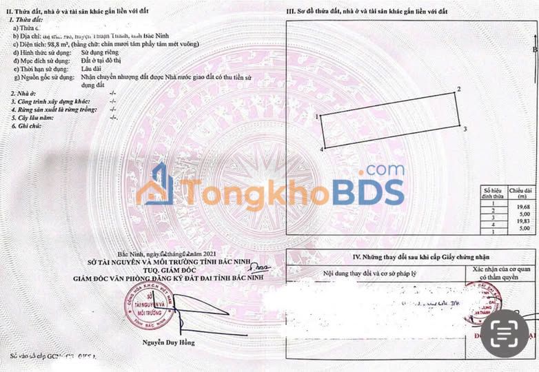 Đất thổ cư Phường Hồ, Thuận Thành 99m² - Sổ đỏ chính chủ, đầu tư sinh lời