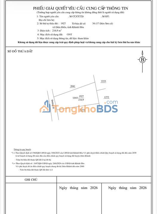 Đất nền Diên Khánh 217m² - Mặt tiền Xóm Gò, Giá 1.7 tỷ