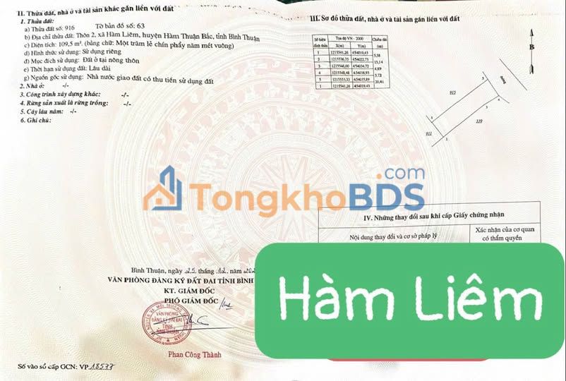 Đất nền Hàm Liêm Bình Thuận 110m² 490 triệu - Sổ đỏ chính chủ