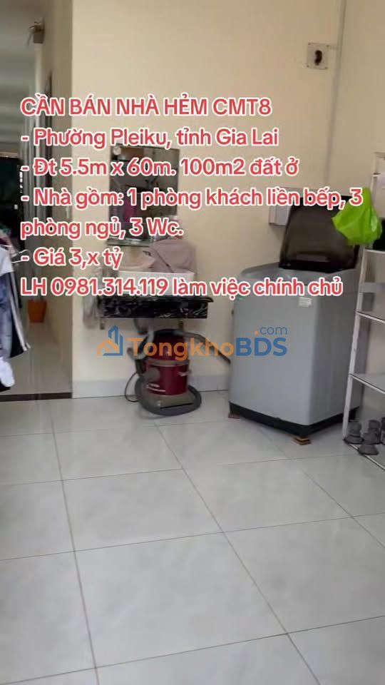 Nhà Hẻm CMT8 Pleiku 100m² - 3PN, Sổ Đỏ Đất Ở, Giá 3.x Tỷ