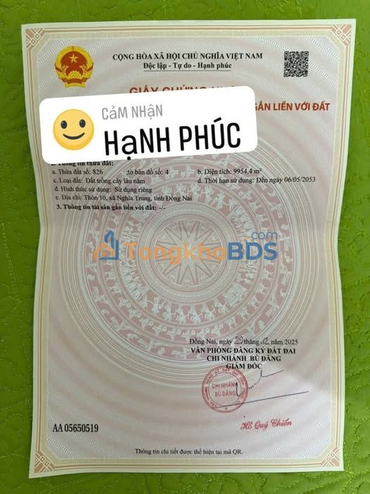 Đất vườn Nghĩa Trung Bù Đăng 2ha 1.9 tỷ - Sổ hồng rõ ràng