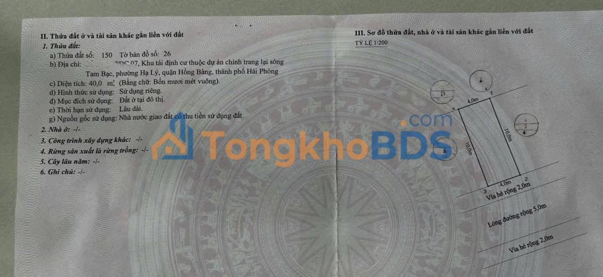 Đất nền Hồng Bàng 40m² - Sổ đỏ, Sẵn sàng xây dựng