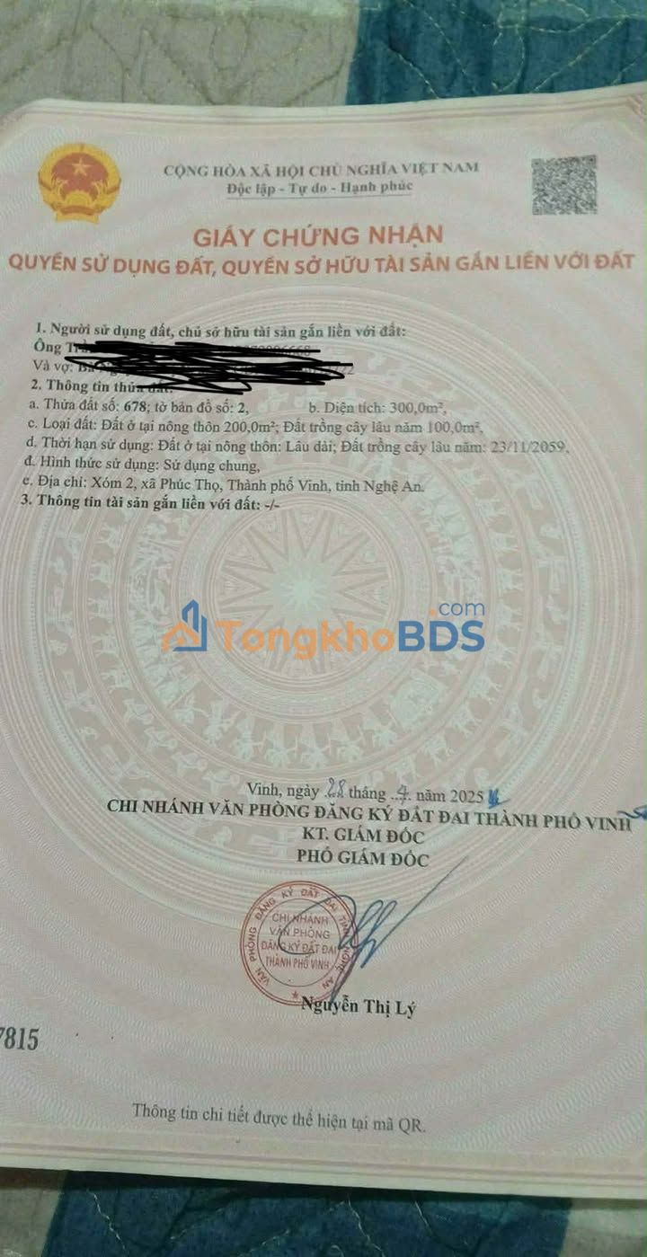 Đất nền Phúc Thọ Vinh 300m² (200m² đất ở) - Xây dựng tự do