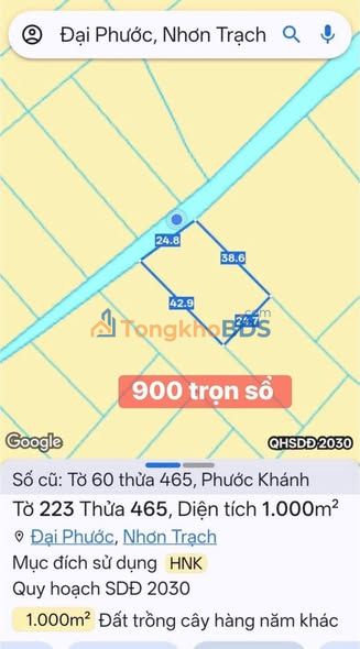 Đất nền Phước Khánh Nhơn Trạch 1000m² giá 900 triệu - Sổ đỏ sẵn