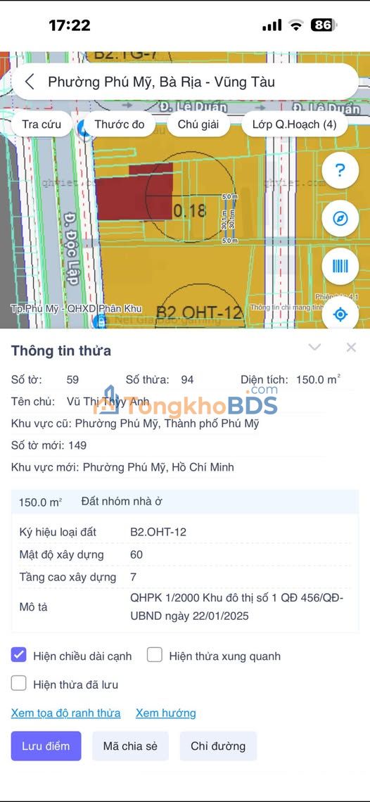 Bán Đất Thổ Cư 1500m² Phường Phú Mỹ - Gần Quốc Lộ 51, Giá 2.5 Tỷ