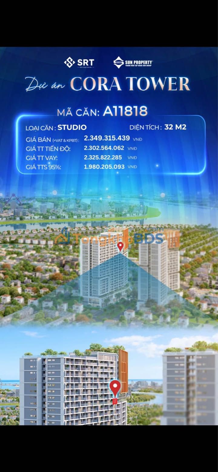 Căn hộ Studio CORA Tower Đà Nẵng 32m² - Giá 2 Tỷ, Tầng Cao View Đẹp