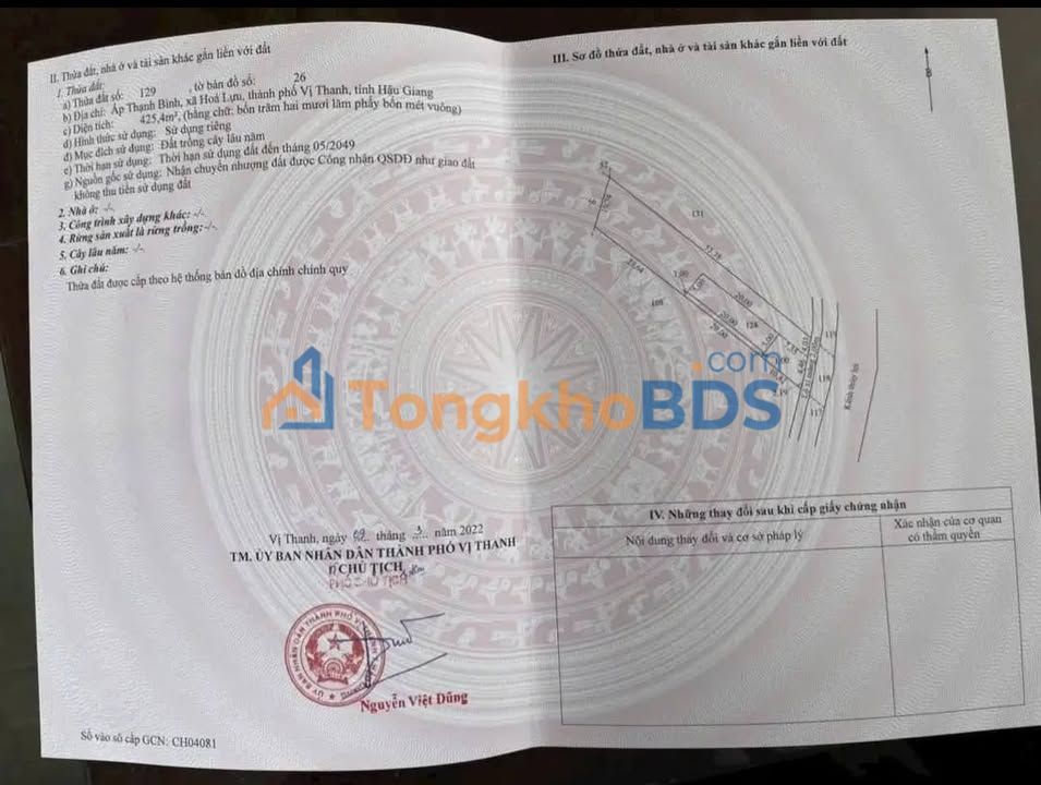 Bán Nền Thổ Cư 500m² Xã Hoả Lựu, Hậu Giang - Chỉ 260 Triệu