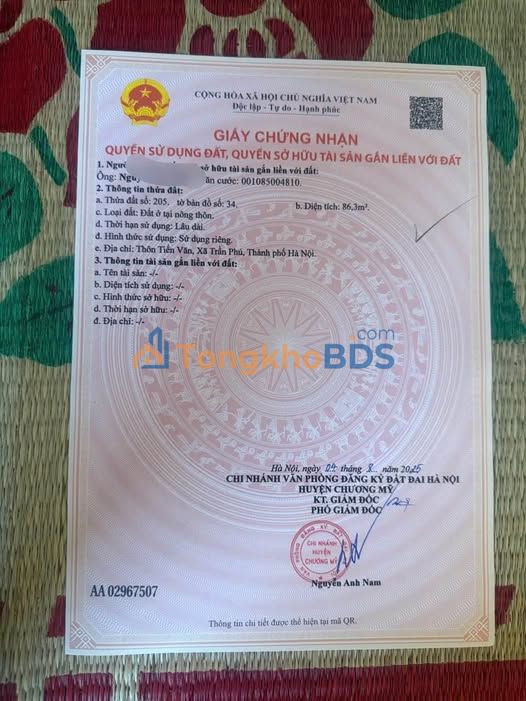 Bán Gấp Đất 68m² Thôn Tiến Văn, Chương Mỹ - Sổ Đỏ Sẵn Sàng