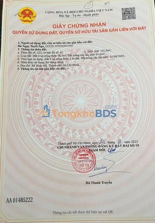 Đất nền Bình Mỹ Củ Chi 156m² giá 2,5 tỷ - Sổ đỏ chính chủ
