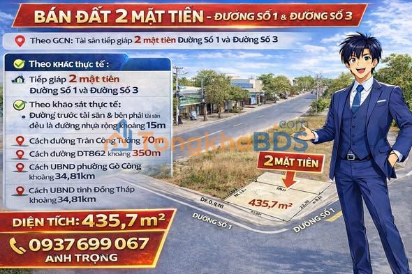 Đất nền 435.7m² Gò Công - 2 Mặt Tiền Kinh Doanh, Giá 10.35 Tỷ