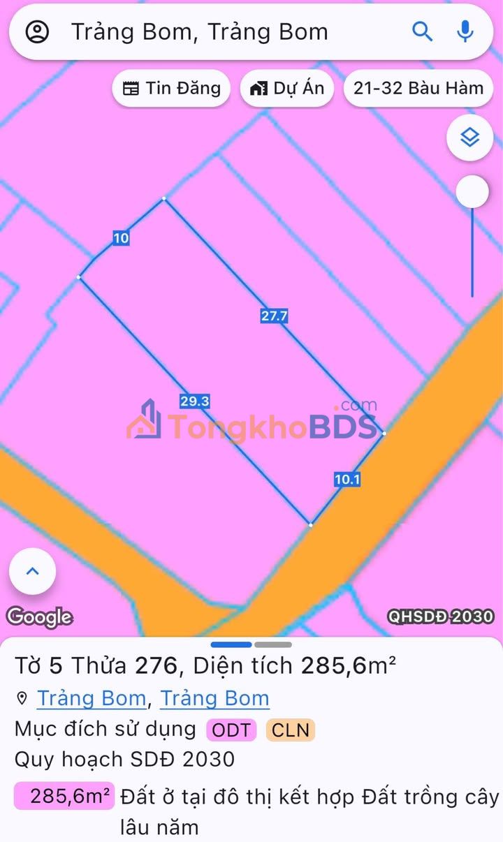 Đất nền Trảng Bom 285.6m² - Sổ riêng thổ cư, gần trung tâm chỉ 100m