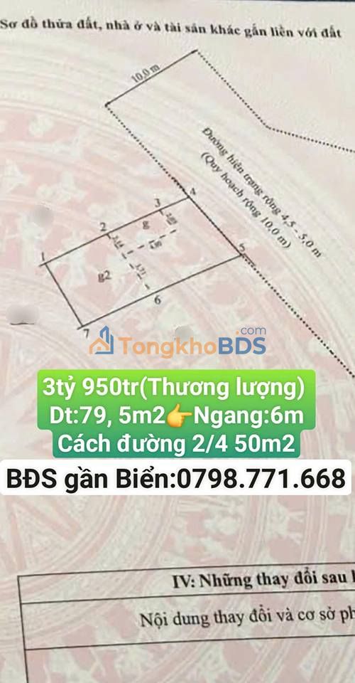 Bán gấp đất tặng nhà Phường Vĩnh Hòa, Nha Trang 79.5m², 3.95 tỷ - Ô tô vào tận nhà