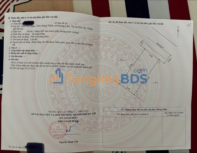 Đất Sổ Hồng Thổ Cư 60m² Yên Ngựa, Sơn Tây - Ô Tô Tránh, Giá 3 Tỷ