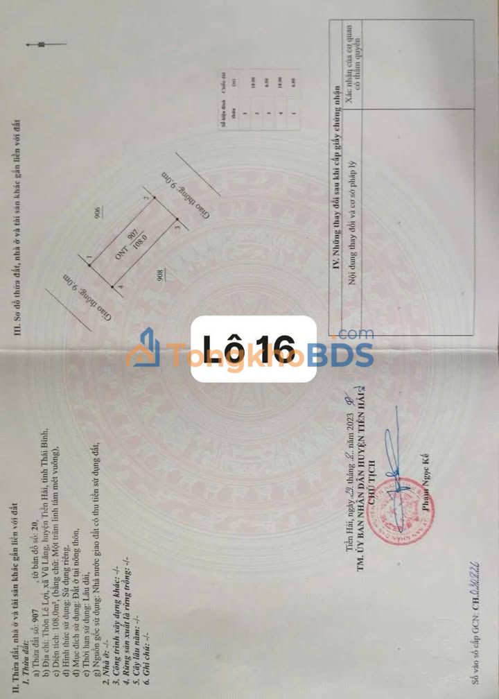 Bán Đất TĐC Vũ Lăng Hưng Hà 108m² Giá 9xx Triệu - Sổ Đỏ Sẵn Sàng