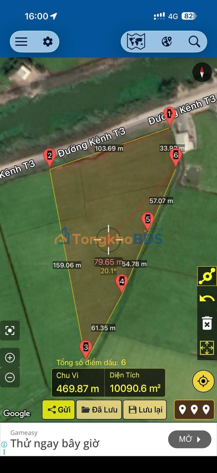 Bán 10 Công Đất Ruộng MT Đường KT3, Bến Cát - Giá Đầu Tư 1.5 Tỷ