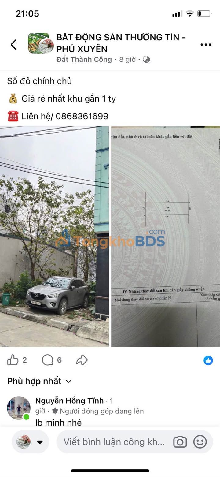 Đất nền Thường Tín 60m² sổ đỏ chính chủ - Giá 1 tỷ, ô tô tránh