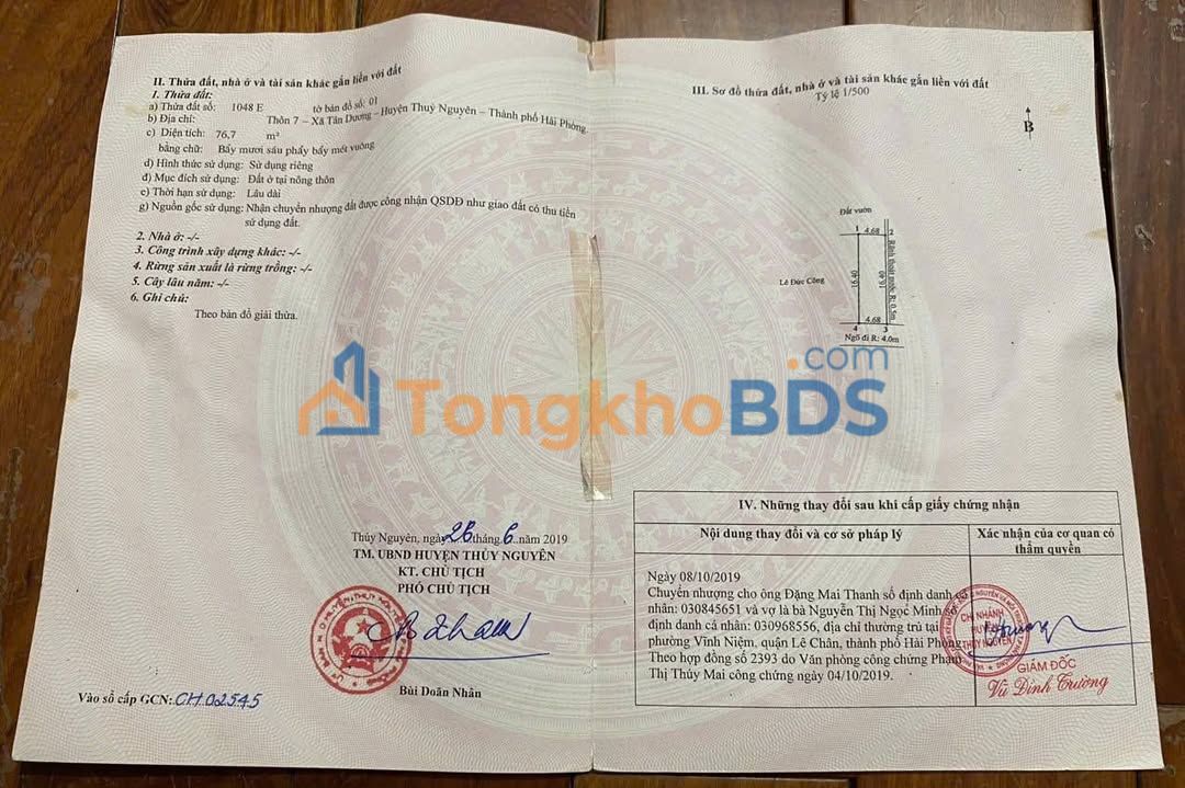 Bán Đất Tân Dương Thủy Nguyên 76.7m² - Sổ Đỏ Chính Chủ, Giá Tốt