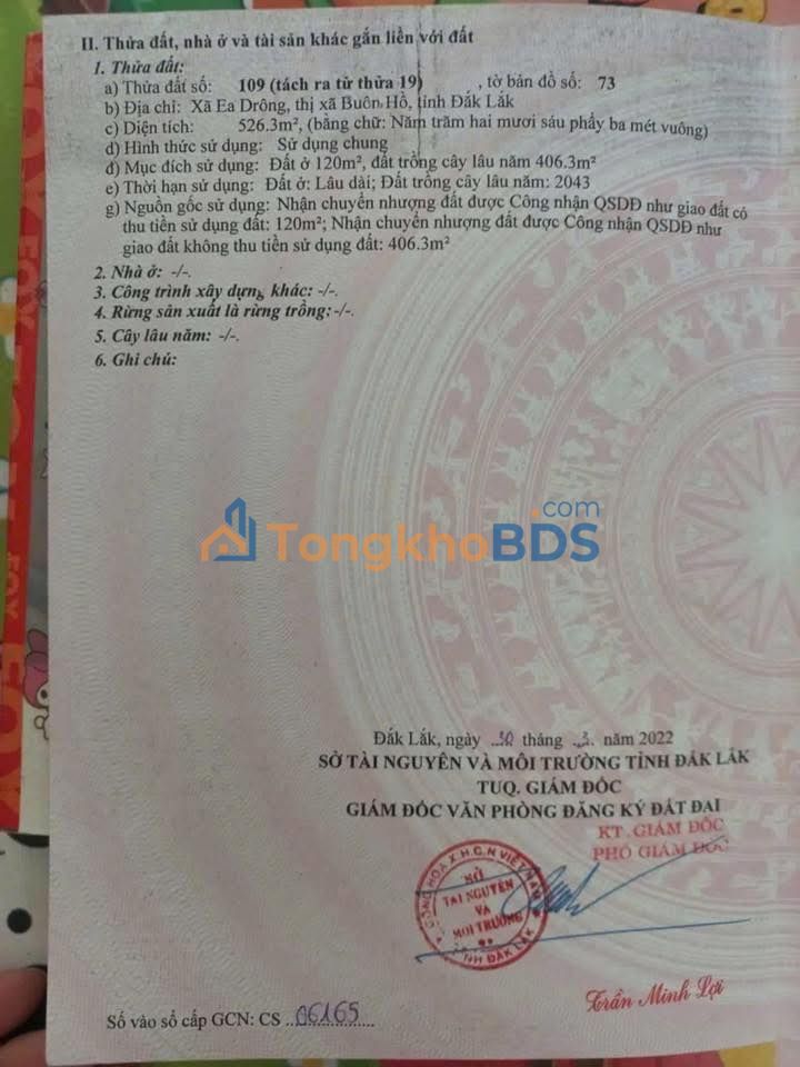 Đất thổ cư Buôn Hồ 120m² - Tách 2 Sổ, Giá chỉ 6xx Triệu