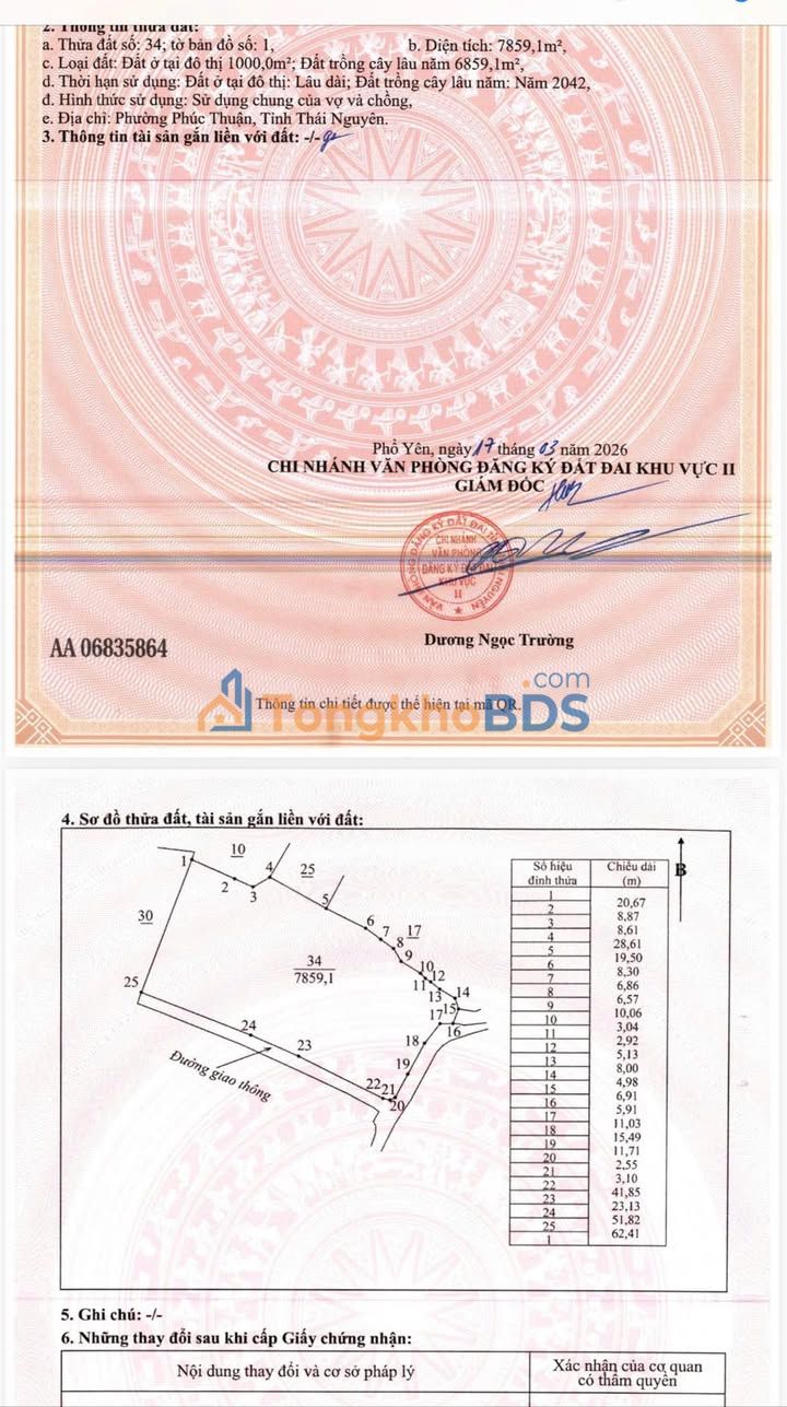 Đất nền Bắc Sơn Phổ Yên 7.935m² - Sổ đỏ chính chủ