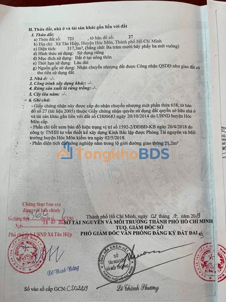 Đất Tân Hiệp Hóc Môn 317m² 8.1 tỷ - Thổ cư 100%