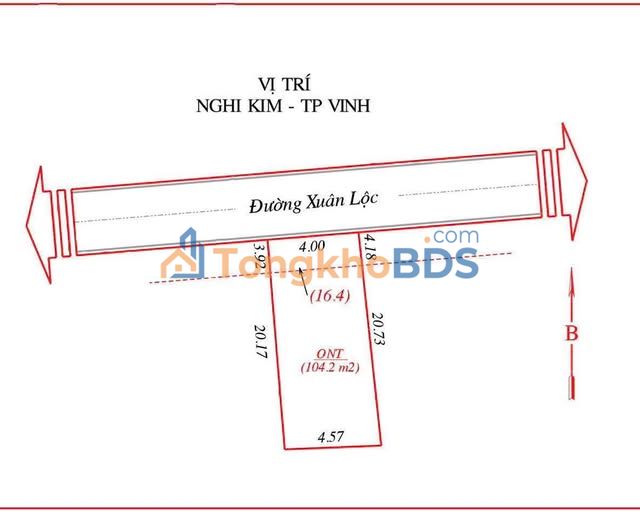 Đất nền Nghi Kim, TP Vinh 104m² - Mặt tiền đường Xuân Lộc 15m