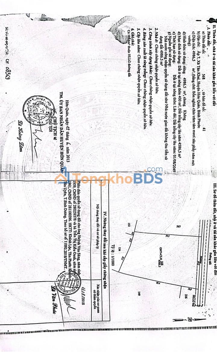 Đất Nền Hớn Quản 4950m² - Hai Mặt Tiền Đường Nhựa, Giá Tốt