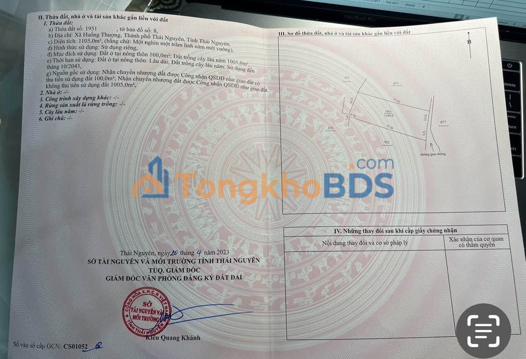 Bán đất 1100m² Xã Linh Sơn, TP Thái Nguyên - Sổ đỏ chính chủ, giá tốt