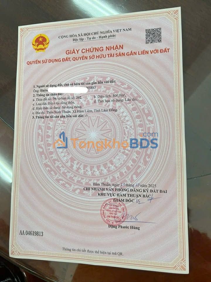 Đất nền Hàm Liêm Bình Thuận 400m²/750 triệu - Sổ hồng sẵn