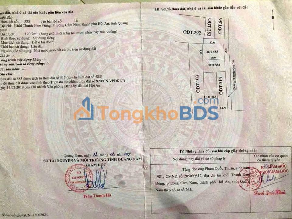 Đất nền Cẩm Nam Hội An 120m² giá 2 tỷ - Sổ đỏ chính chủ