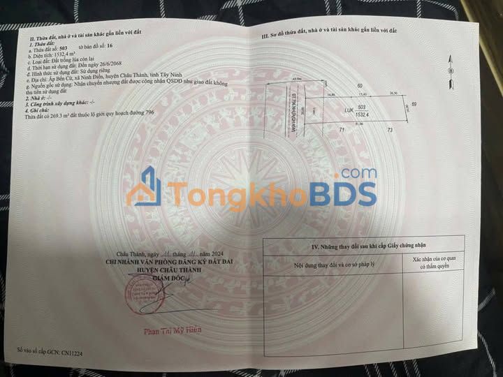 Đất MT ĐT786 Châu Thành, Tây Ninh - 1532m² Sổ Hồng, Giá Đầu Tư