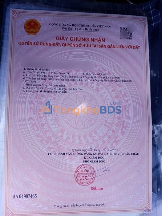 Đất thổ cư 50m² Tân Châu, Tây Ninh - Giá chỉ 110 triệu