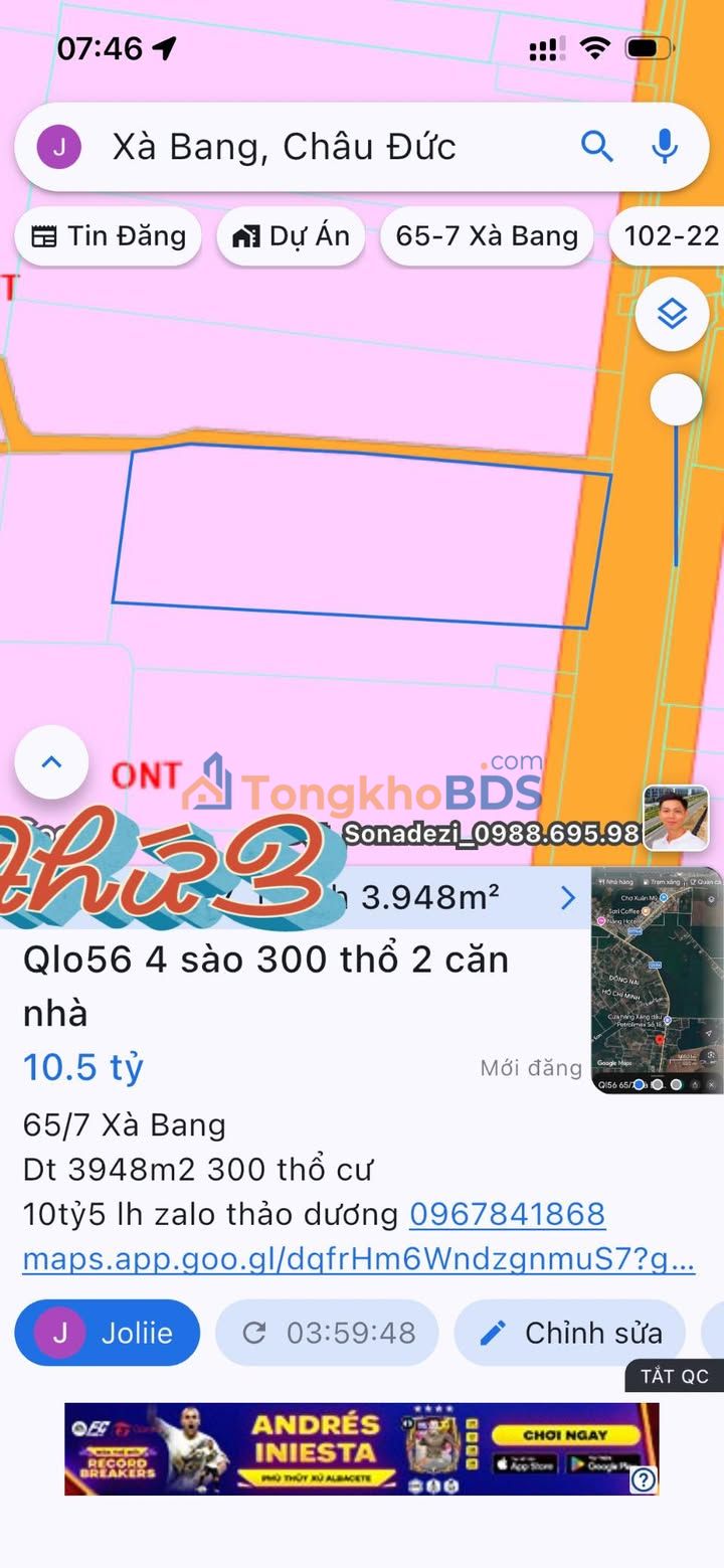 Đất Xã Xà Bang QL56 3.948m² giá 10,5 tỷ - Sổ đỏ chính chủ