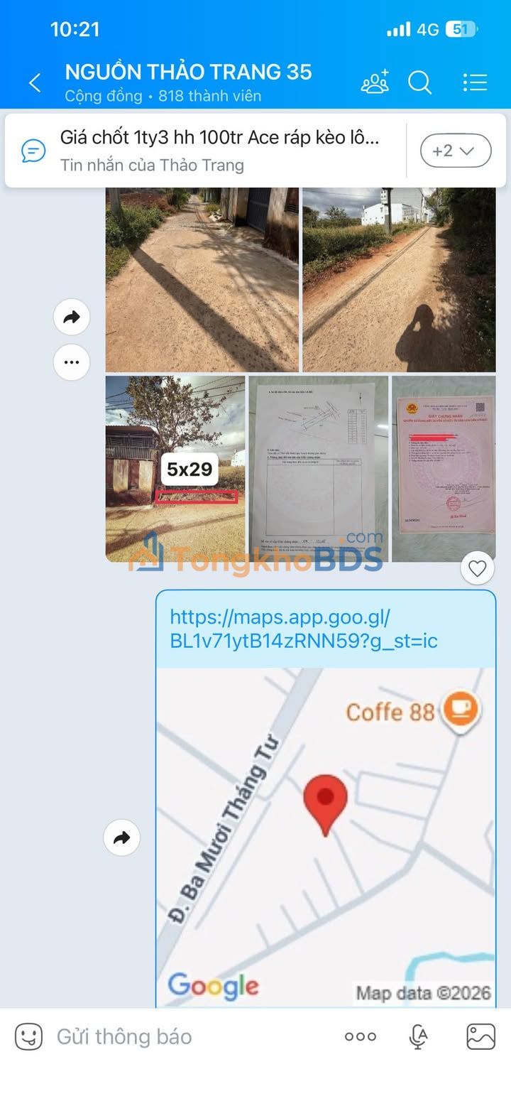 Bán Đất Hẻm Phùng Hưng BMT 145m² Thổ Cư - Giá 1.35 Tỷ