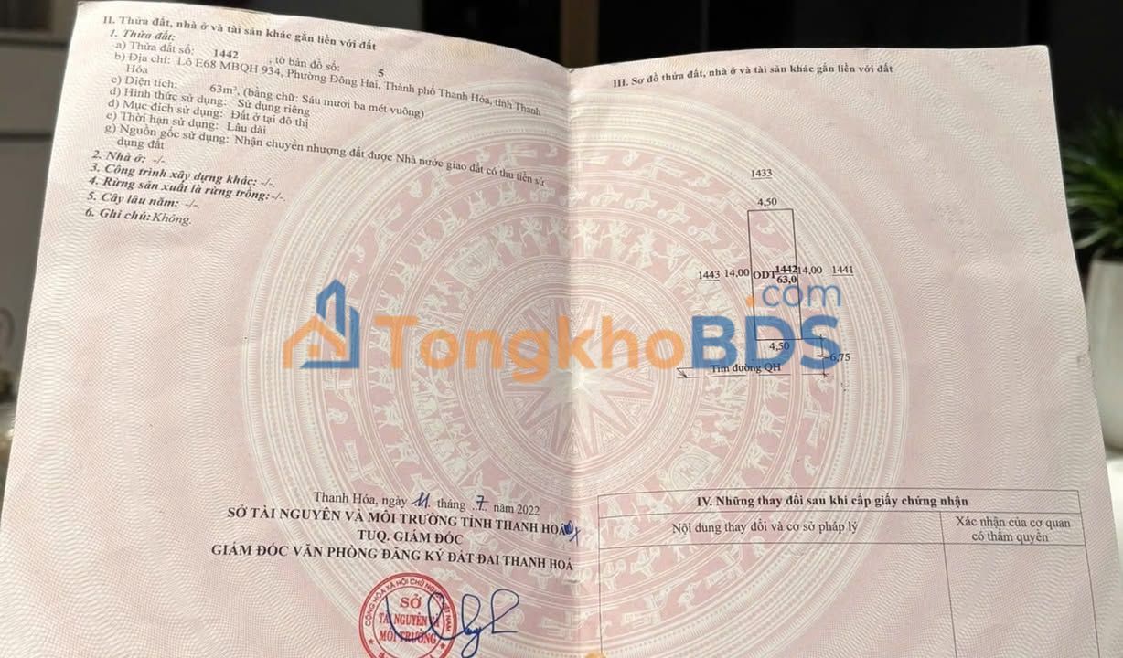 Đất nền 63m² Đông Hải, Thanh Hóa - Sổ đỏ chính chủ, gần Đại lộ Nam Sông Mã