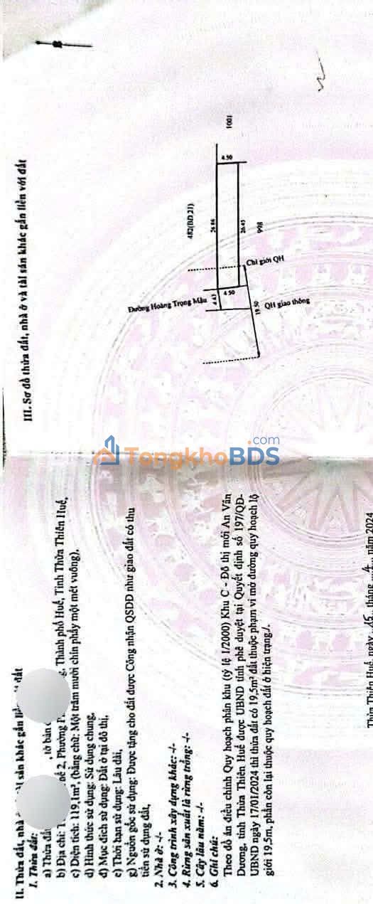 Đất Mặt Tiền Hoàng Trọng Mậu Huế 119m² - Vị Trí Kinh Doanh Đắc Địa