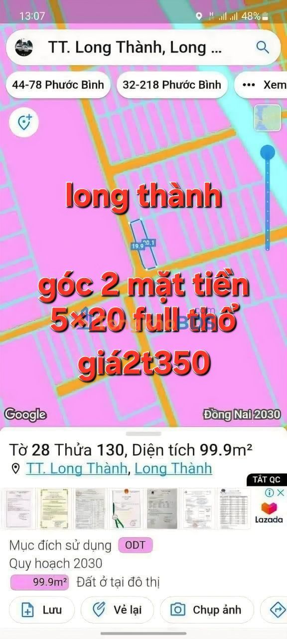 Đất Nền Trung Tâm Long Thành 100m² - Kinh Doanh Đắc Lợi, Giá 2.35 Tỷ