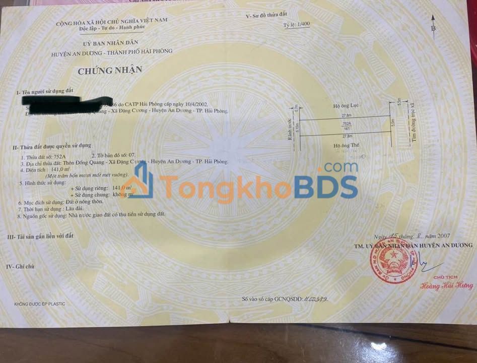 Đất nền Đặng Cương An Dương 141m² 3.807 tỷ - Sổ đỏ chính chủ