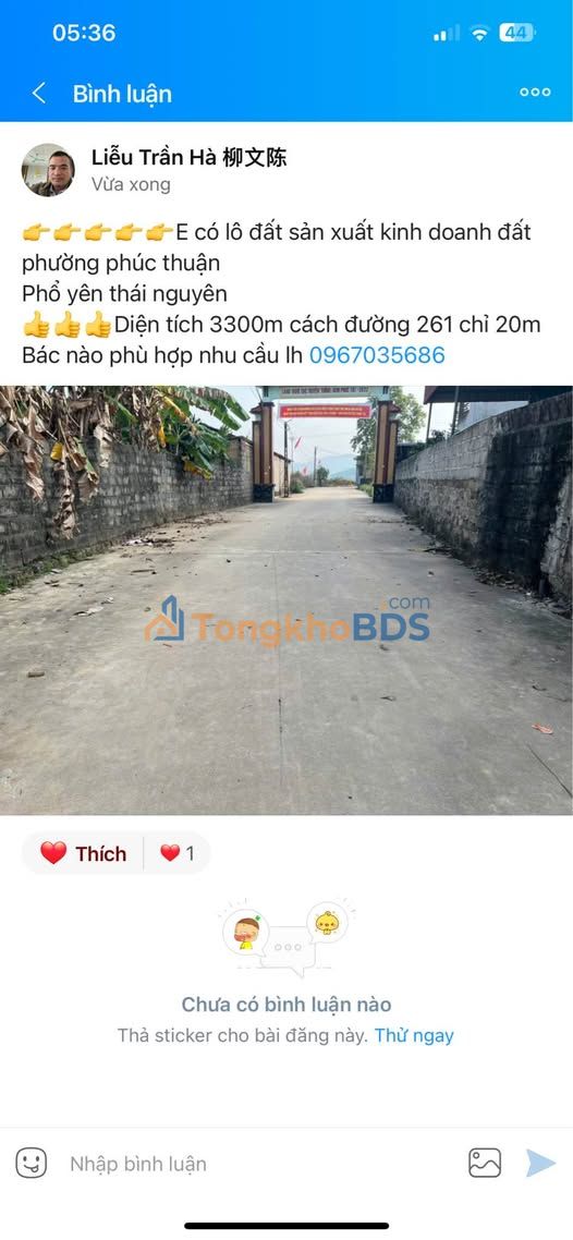 Đất nền Phường Phúc Thuận Phổ Yên 3.300m² giá tốt - Sổ đỏ chính chủ