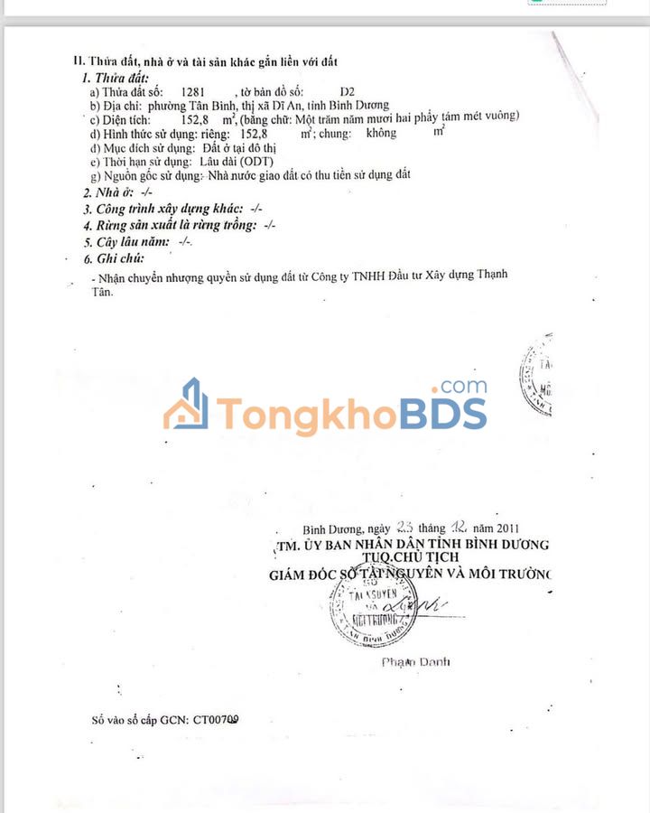 Đất nền Dĩ An 119m² - Góc 2MT Đốc Ông Thập, P.Tân Bình - 3.55 Tỷ TL