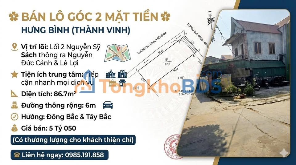 Đất Lô Góc Hưng Bình Vinh 86.7m² - Sổ Đỏ Sẵn Sàng