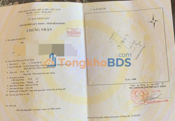 Bán Đất Nền Mặt Tiền Trần Anh Tông, Quy Nhơn 85m² - Gần Biển, Chợ