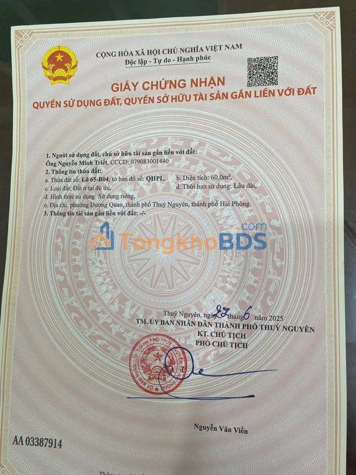 Nhà tái định cư Khu B Thủy Nguyên 60m² giá 4 tỷ - Sổ hồng sẵn