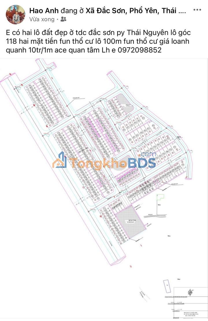 Bán Đất Vàng TDC Đắc Sơn, Thái Nguyên - 100m² Thổ Cư, Lô Góc 2 Mặt Tiền