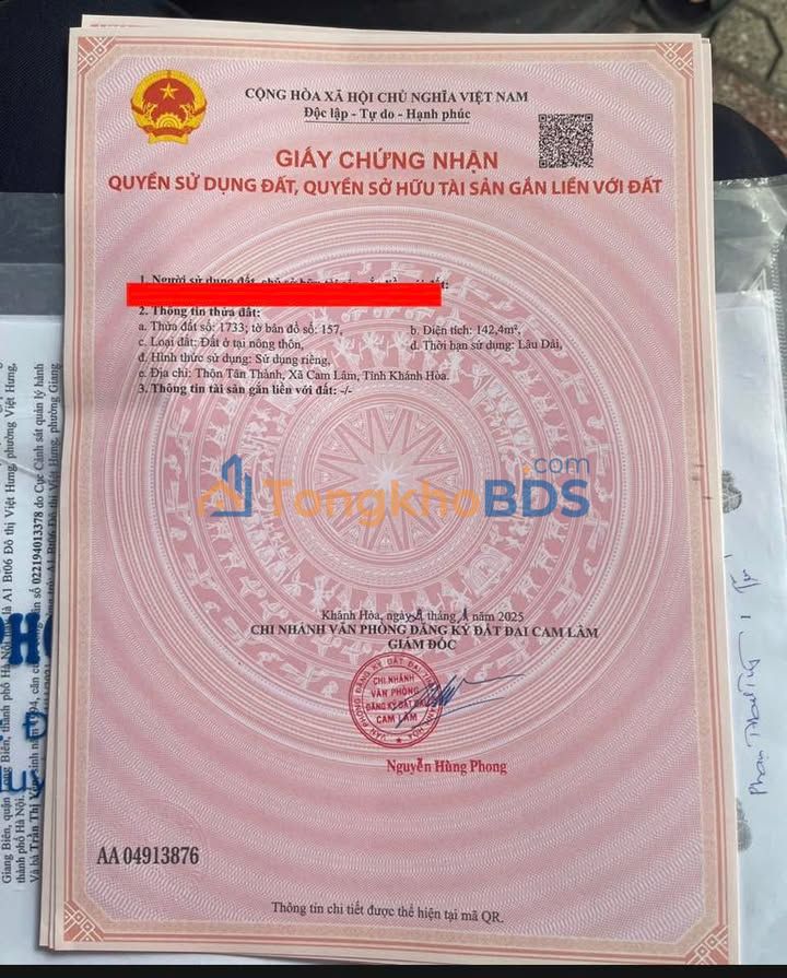 Đất thổ cư mặt tiền đường nhựa Cam Thành Bắc, 137m² - Sổ hồng chính chủ