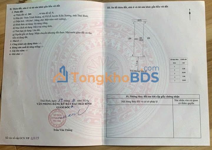 Bán đất mặt tiền 5m trục xã Vũ Lễ, Kiến Xương - 100m², 1.2 tỷ