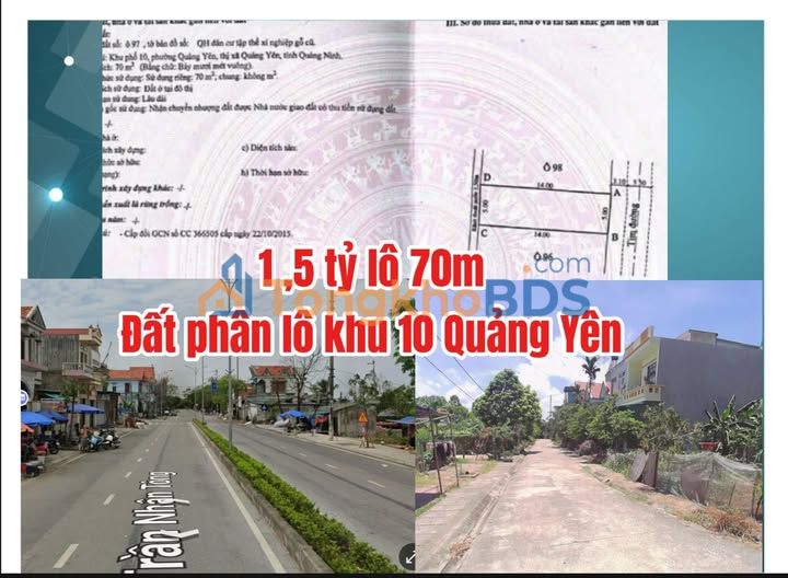 Đất Nền Quảng Yên 70m² - Sổ Đỏ Vuông Vắn, Giá 1.5 Tỷ