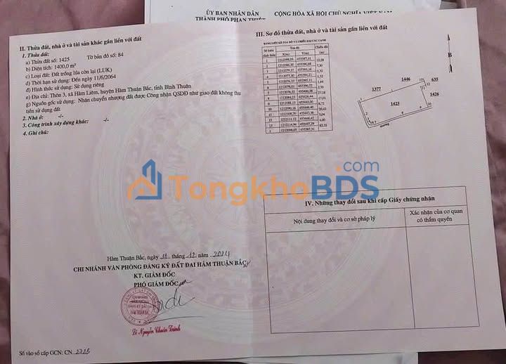 Bán Đất Nền Hàm Liêm, Bình Thuận - 5040m² Sổ Hồng, Giá 1.75 Tỷ