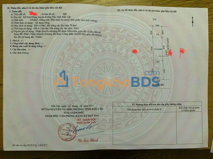 Bán Đất 140m² Xã Hòa Đông, Krông Pắc - Hướng Nam, Giá 650 Triệu