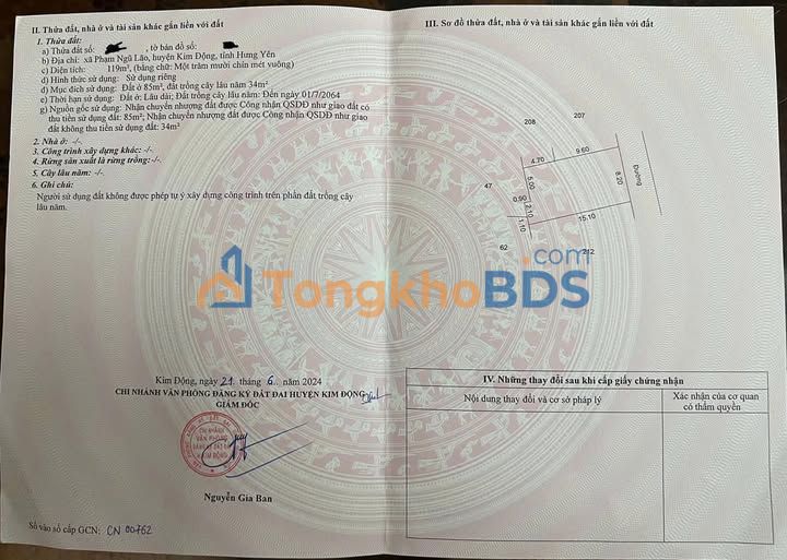 Đất nền Kim Động, Hưng Yên 119m² - Chia 2 lô, gần KCN, giá 2 tỷ