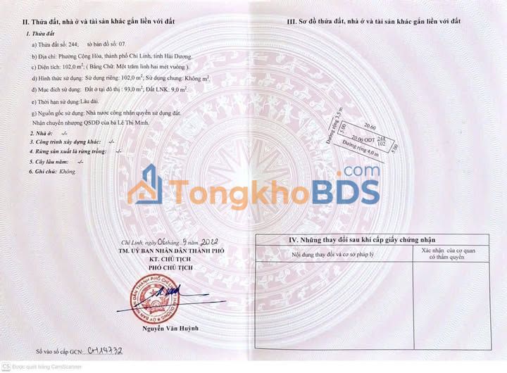 Bán Đất Chí Linh 93m² - Sổ Đỏ Chính Chủ, Giá 7xx Triệu